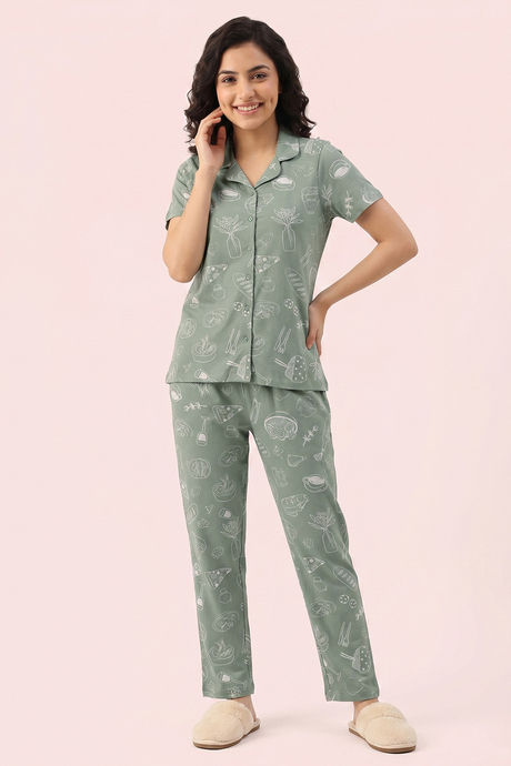 Zivame Knit Cotton Pyjama Set - Iceberg Green — image 2